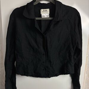 Flax black striped linen‎ blend button front top